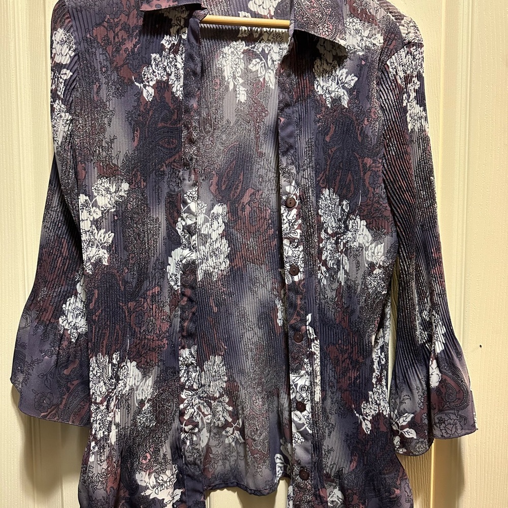 Floral Patterned Women's Top - Purple and White